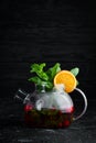 Cranberry and mint tea. Hot winter drinks. Royalty Free Stock Photo