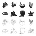 Cranberry, pumpkin pie, honey pot, maple leaf.Canada thanksgiving day set collection icons in black,outline style vector