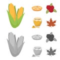 Cranberry, pumpkin pie, honey pot, maple leaf.Canada thanksgiving day set collection icons in cartoon,monochrome style Royalty Free Stock Photo