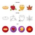 Cranberry, pumpkin pie, honey pot, maple leaf.Canada thanksgiving day set collection icons in cartoon,outline,flat style Royalty Free Stock Photo