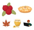 Cranberry, pumpkin pie, honey pot, maple leaf.Canada thanksgiving day set collection icons in cartoon style vector Royalty Free Stock Photo