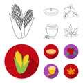 Cranberry, pumpkin pie, honey pot, maple leaf.Canada thanksgiving day set collection icons in outline,flat style vector