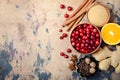 Cranberry sauce ingredients on a wooden background. Royalty Free Stock Photo