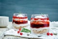 Cranberry sweet sauce Greek yogurt parfait in a glass
