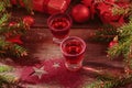 Cranberry vodka shot and Christmas decorations