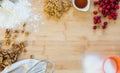 Cranberry walnut sauce ingredients on a wooden cutting board Royalty Free Stock Photo
