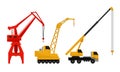 Crane as Machine for Lifting and Lowering Materials Vector Set