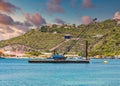 Crane on Barge in Caribbean Royalty Free Stock Photo