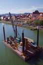 Crane Barge On Drava River, Maribor, Slovenia