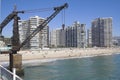 Crane in a beach in Vina del Mar