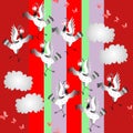 Crane birds dance. Seamless animal print with dancing birds on colorful background. Royalty Free Stock Photo