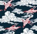 Crane birds sky cloud japanese chinese vector design pattern