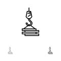 Crane, Building, Construction, Harbor, Hook Bold and thin black line icon set Royalty Free Stock Photo
