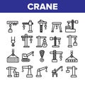 Crane Building Machine Collection Icons Set Vector