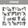 Crane Building Machine Collection Icons Set Vector