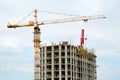 Crane builds house Royalty Free Stock Photo