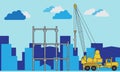 Crane builds house. Royalty Free Stock Photo