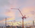 Crane on construction site in the twilight Royalty Free Stock Photo