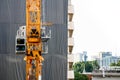 Crane control room on the high of construction site