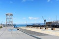 Crane Cove Park waterfront with historic cranes on sunny day. - San Francisco, California, USA - 2021