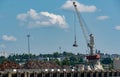 Crane dock on the Garonne river in Bordeaux city Royalty Free Stock Photo