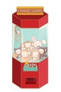 Crane game machine with cute doll and lovely toy isolated on white