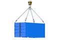 Crane hook and blue cargo container