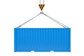 Crane hook and blue cargo container Royalty Free Stock Photo