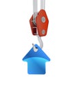 Crane hook lifting blue house icon Royalty Free Stock Photo