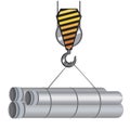 A crane hook and pipe isolated on a white background for design, a single vector stock illustration with pipeline construction as