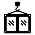 Crane hook with plastic window frame solid icon, construction site concept. Vector graphics. Window glass uplifting sign Royalty Free Stock Photo
