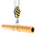 Crane hook with round copper pipe, 3D rendering