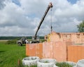 Crane in house construction Royalty Free Stock Photo