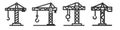 Crane icons set. Different types of cranes, linear icon collection. Cargo, construction pack
