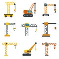 Crane icons set flat vector isolated