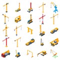 Crane icons set, isometric style