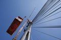 Crane lift on suspended bridge