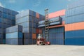 Crane lift up container box loading to cargo container depot us Royalty Free Stock Photo