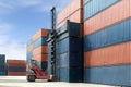 Crane lift up container box loading to container depot. Royalty Free Stock Photo