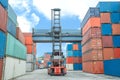 Crane lifter handling container box loading to depot Royalty Free Stock Photo