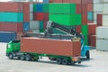 Crane lifter handling container box loading to truck