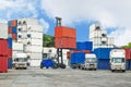 Crane lifter handling container box loading to truck