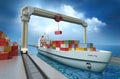 Crane lifting cargo container and loading the ship Royalty Free Stock Photo