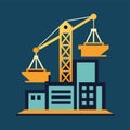 A crane lifting heavy materials on top of a building under construction, Minimalist logo of a crane lifting heavy materials, Royalty Free Stock Photo