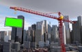 Crane lifts the billboard. city landscape Royalty Free Stock Photo