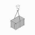 Crane lifts container icon, isometric 3d style