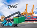 Crane lifts a container to commercial delivery cargo container Royalty Free Stock Photo