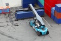 Crane lifts large weight container