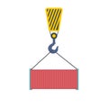Crane lifts a red container with cargo Royalty Free Stock Photo