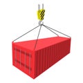 Crane lifts a red container with cargo icon Royalty Free Stock Photo